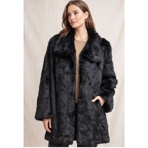 100% Alpaca Fur Coat Black Made in Peru Women's XL Luxury Plush Winter Jacket